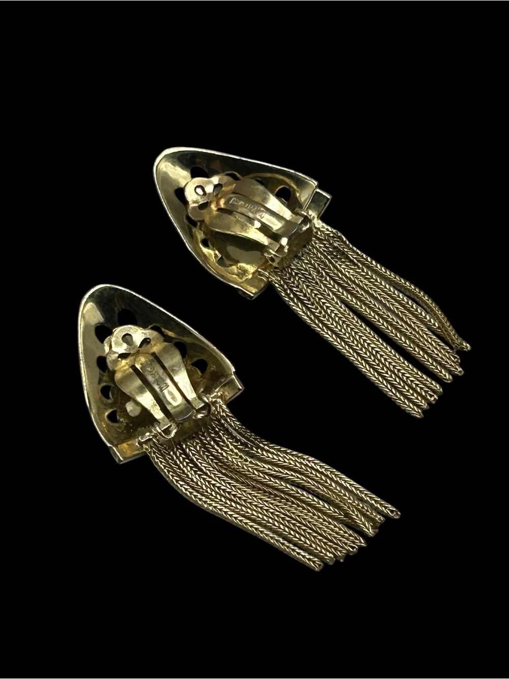 Vintage Whiting Davis Fringed Shield Shaped Earrings - Picture 3 of 4